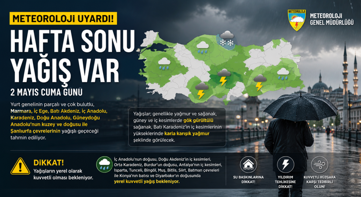 2 Mayıs Hava Durumu: Yurdun Büyük Bölümünde Sağanak Yağış Etkili Olacak 