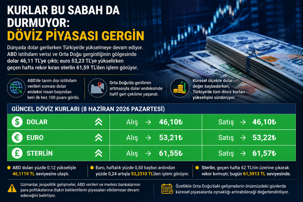 Dövizde Yükseliş Sürüyor: Dolar 46 TL'yi Aştı, Euro ve Sterlin de Yüksek Seyrediyor