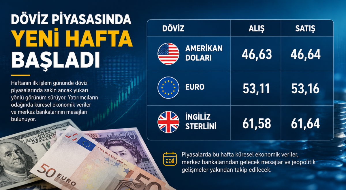 Döviz piyasası yeni haftaya sakin ve yukarı yönlü hareketle başladı